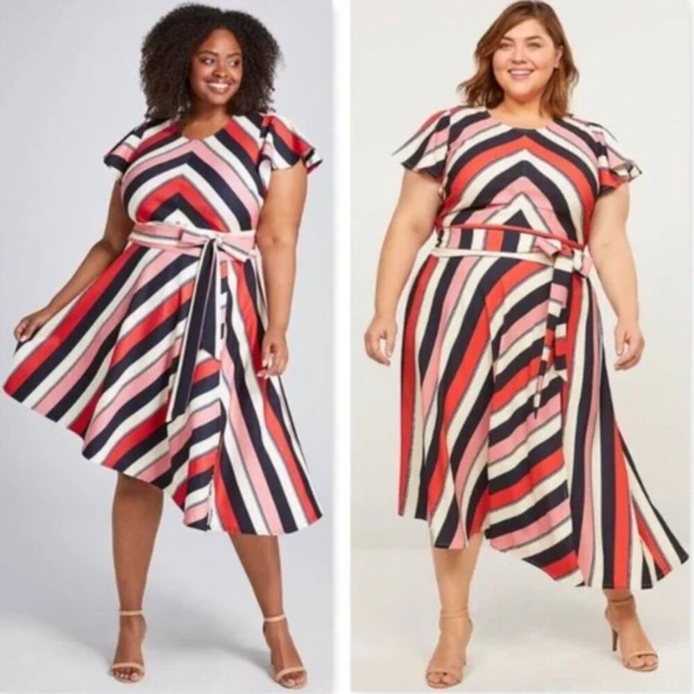 Lane Bryant Plus Size Striped Asymmetrical Lena Dress